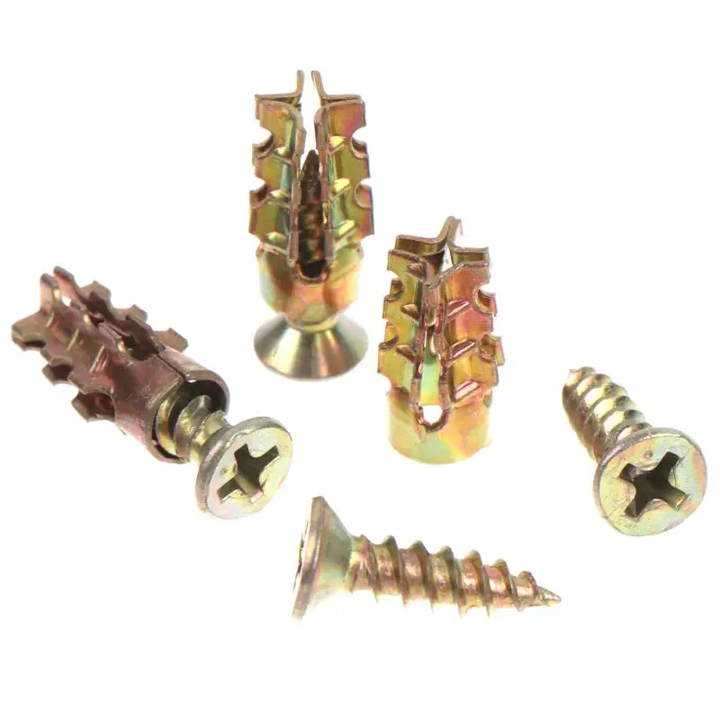 ~30/50/100Pcs Door Hinge Thread Repair Screws Metal Wall Anchors Self Tapping Screws Ribbed Anchors Set For House Decoration