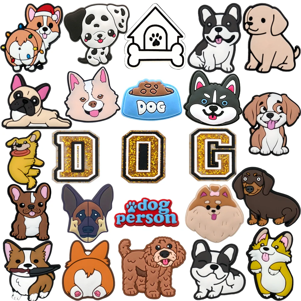 1/24PCS Classic Dog Shoe Charms for Kids,Dog House Bowl Charms for Shoes,Husky Sandals Clogs Buckles