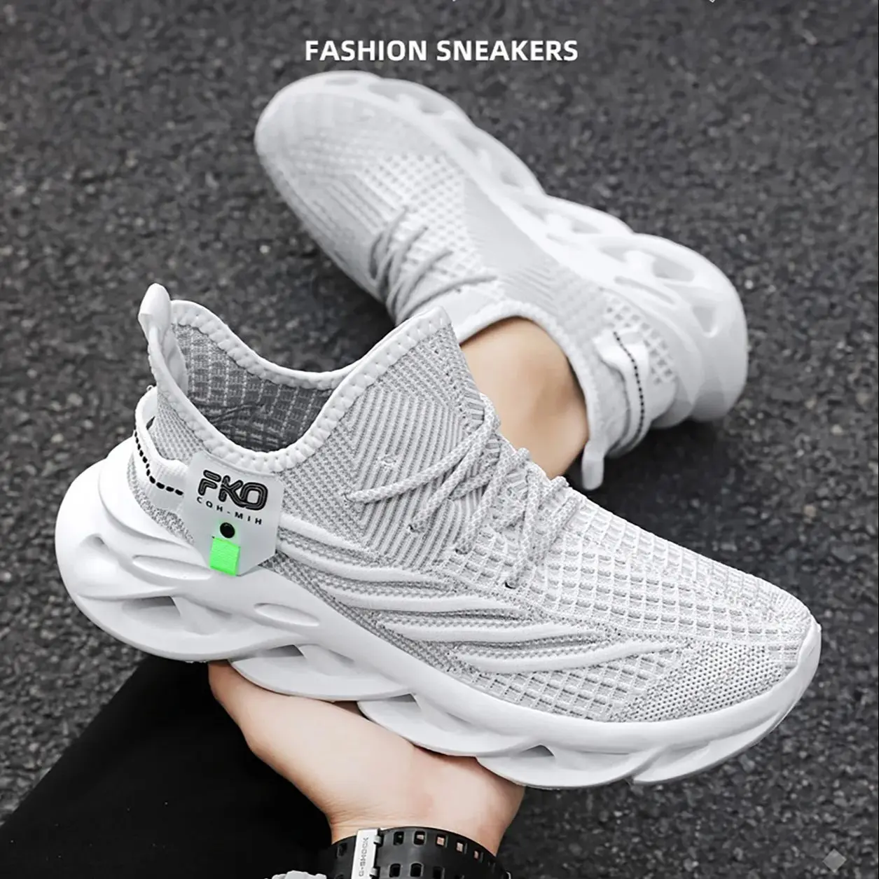 Men's Breathable Knitted Sneakers Plus Size Casual Shoes Blade Twist Sole Athletic Shoes Lightweight Versatile Walking Shoes