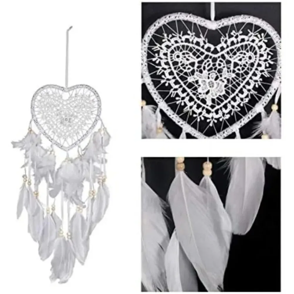 Crafts Romantic Beautiful for Handmade Girlfriend GiftL Ove Heart Dream Catcher Pendant Feather Wall Decor Pendant