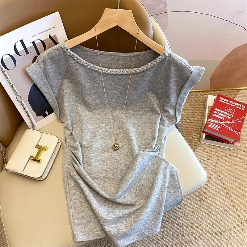 Summer Faionable Loose T-irt Men Women ort Sve Knitted Collar Slim Fit Casual Top Korean Sle Wet Dry Treaent