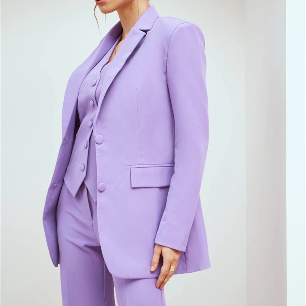 Lilac Formal Outfit Suits For Prom Women Blazer Vest Pants Solid Tuxedo Plus Size Women's Pantsuit Three Piece Office Suit