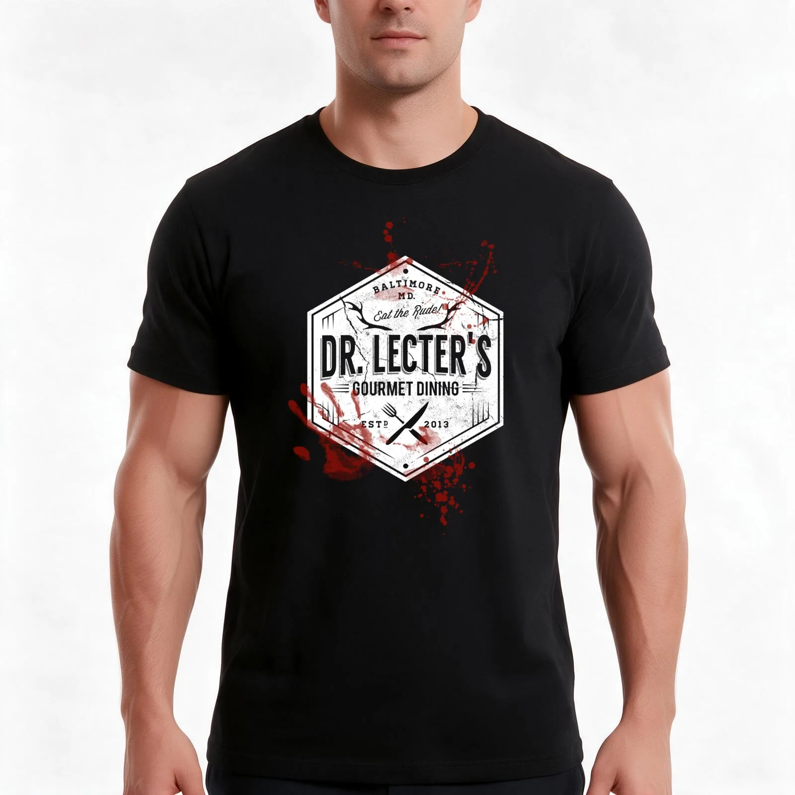 Dr Lecter's Gourmet Dining - White Version T-Shirt, Summer Casual Cotton Tee, Oversized Streetwear Tops, Vintage Graphic Print