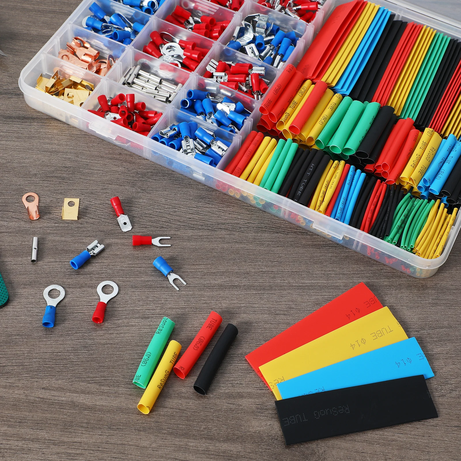 

1 set Wire Connectors Kit Insulated Ring Terminals Heat Shrink Tube Spade Fork Electrical Automotive Butt Connectors Terminal