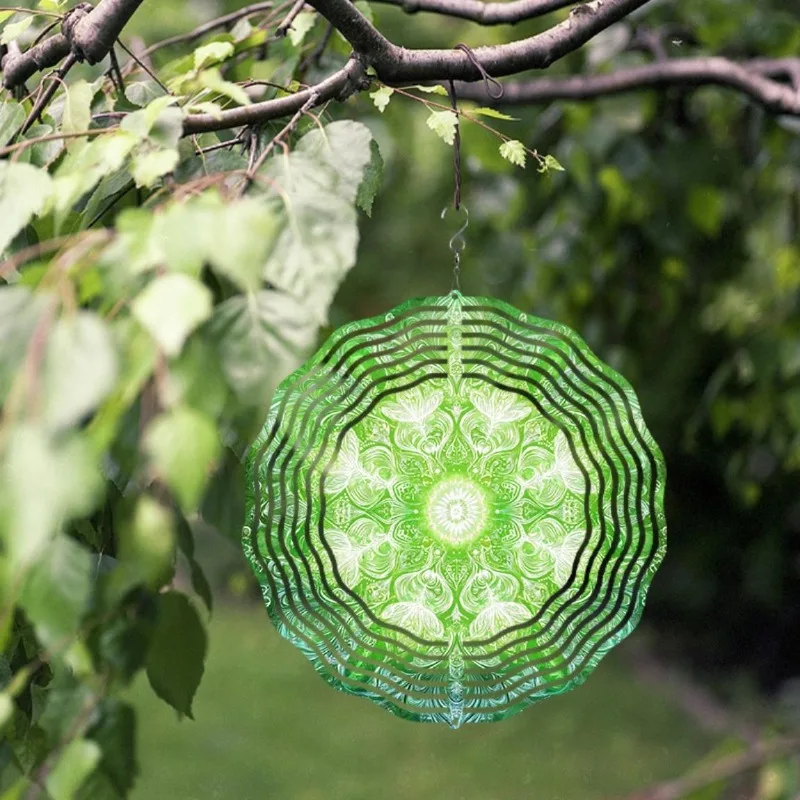 CIFBUY 2D Metall-Mandala-Windspiel für den Außenbereich, Gartendekoration, Hofkunst, hängendes Ornament, melodisches Terrassen-Wanddekor für Zuhause