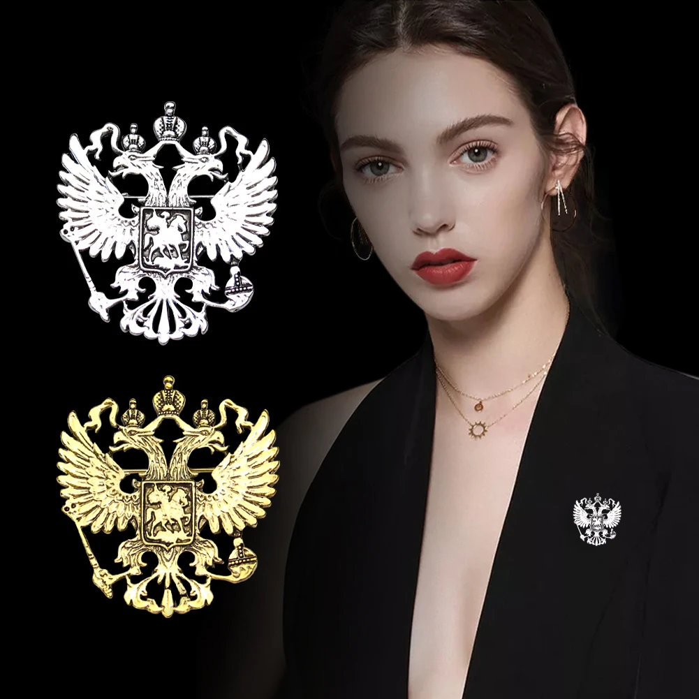 Classic Zinc Alloy Double Headed Eagle Brooch Pins Russia Badge Brooch Punk Two Colors Suit Lapel Pin Men Women Accessory Gift