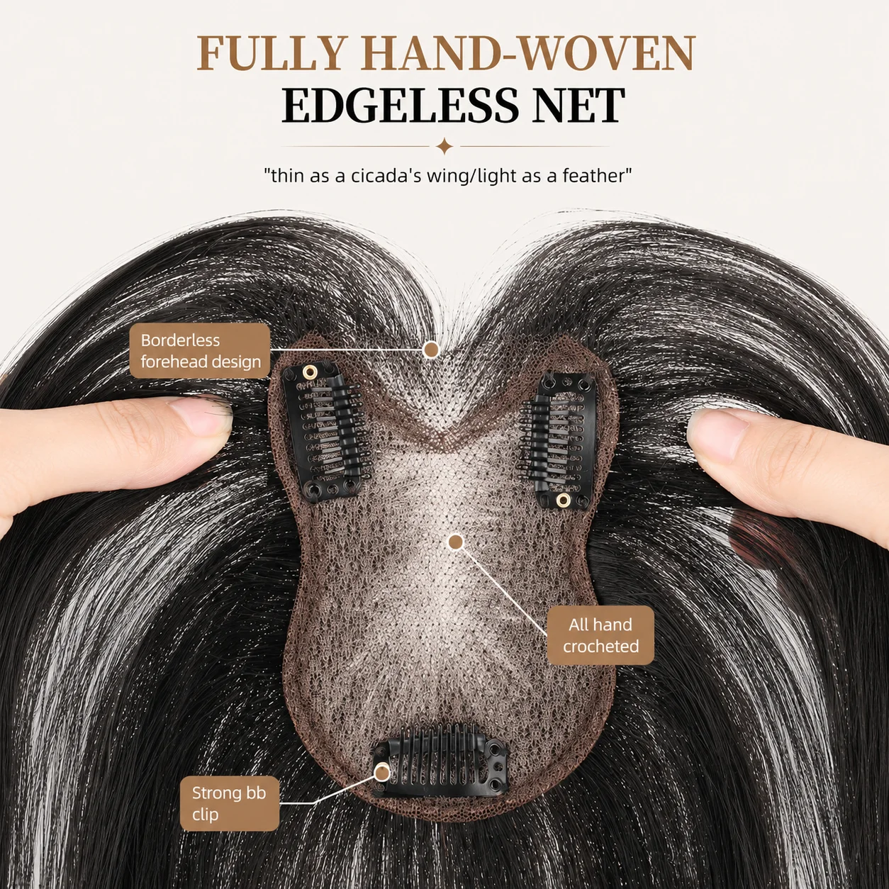 Ultra-Thin Mesh Hair Toppers 8x11cm Clip-In Fringe Bangs for Women Real Hair Fluffy Volume Cover Grey White Hair
