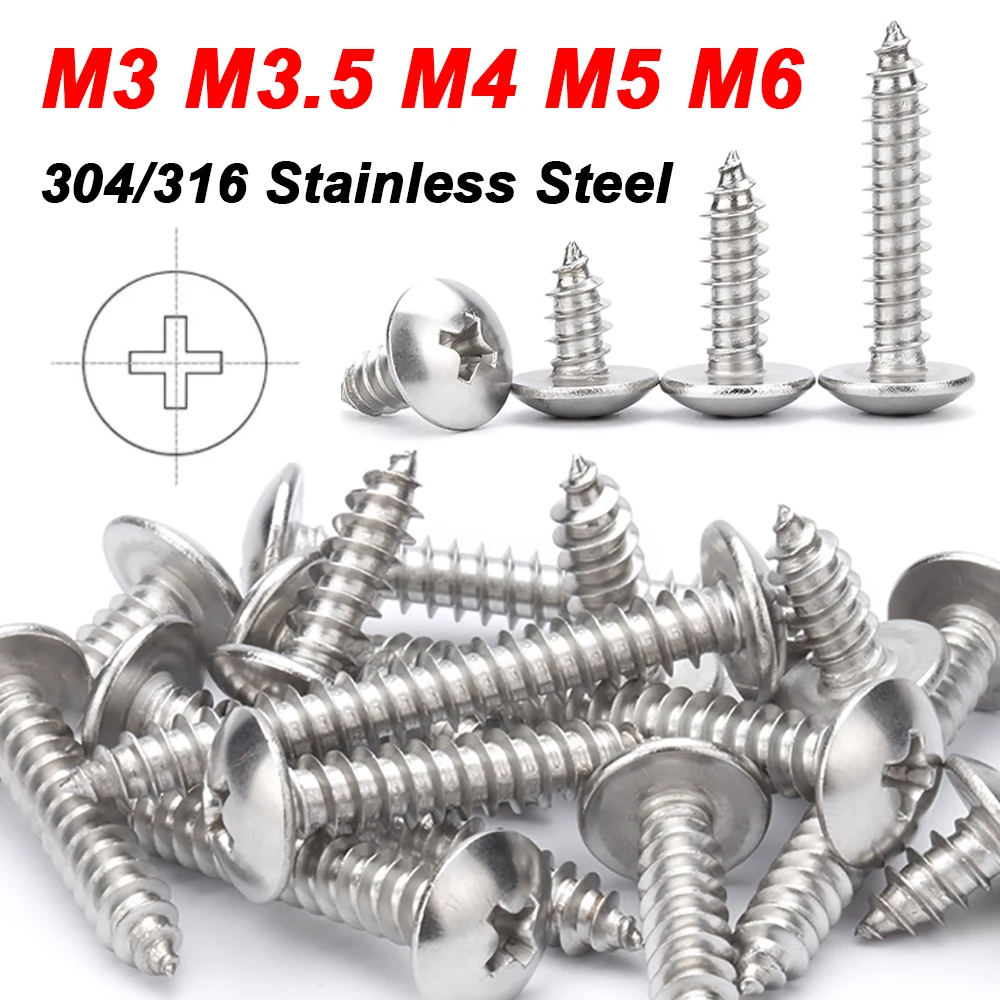 

M3 M3.5 M4 M5 M6 White 304/316 Stainless Steel Phillips Truss Head Cross Recessed Mushroom Head Self Tapping Screws