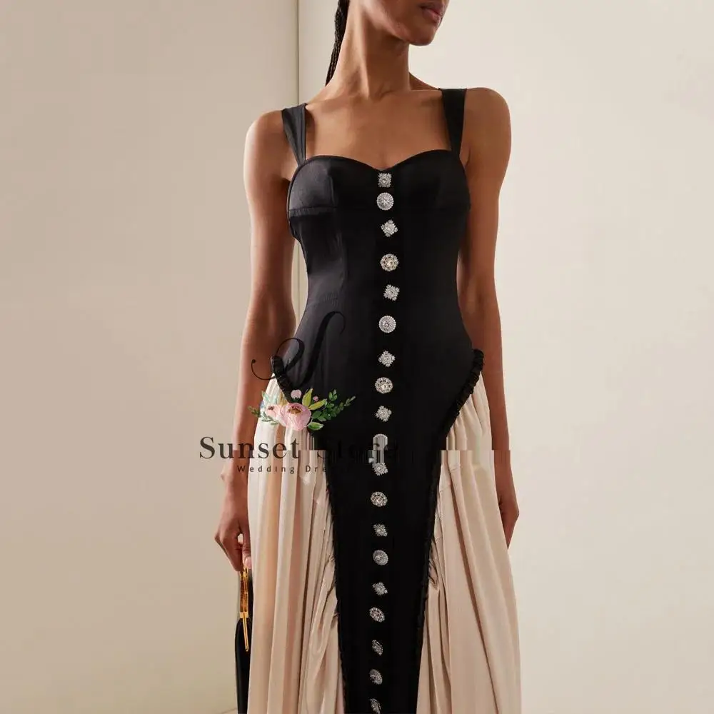 Customized  Black Beading Sweetheart Mermaid 2025 Slim Backless Crepe Ocassion Gown Floor-Length Evening Dressفستان سهرة نسائي