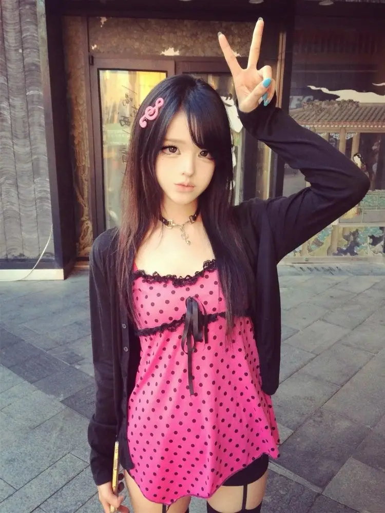 

New Autumn Japanese Sweet 2 Piece Set Women Design Polka Dot Strap Y2k Tops Chic Cardigan Harajuku Fashion Vintage Outfits