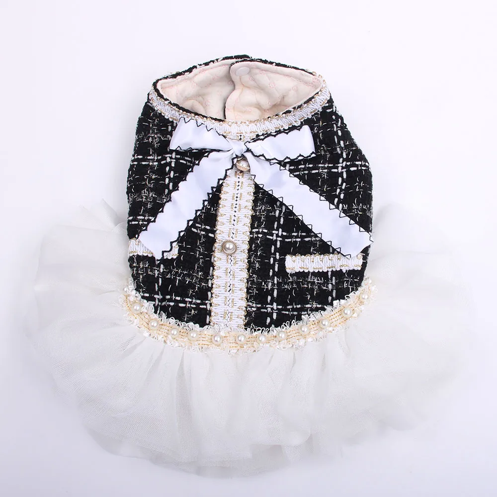 Princess Dog Dress Cat Dresses Plaid&Lace Design Girl Pet Puppy Skirt Warm Clothes Outfit