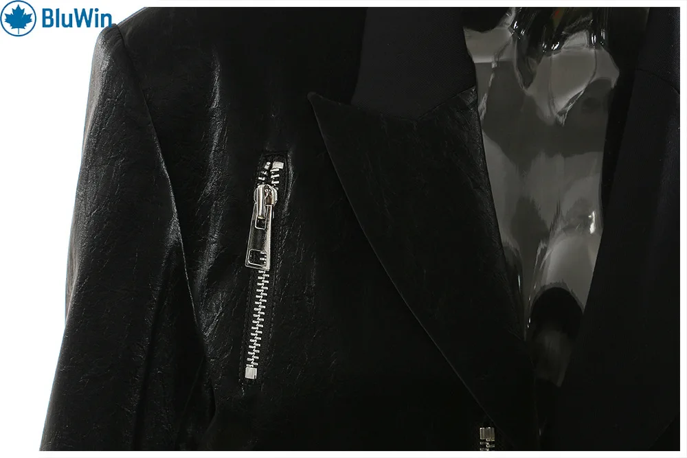 BluWin モト風アシンメトリーブレザー – 女性向けストリートスタイルのアンドロギナス仕立てジャケット