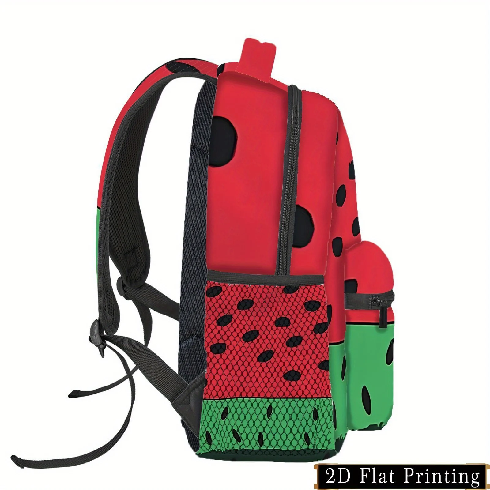 Watermelon Slice Seed Skin Print Backpack Red Green Polka Dot Design Durable Polyester Secure Zipper Closure Hand Washable
