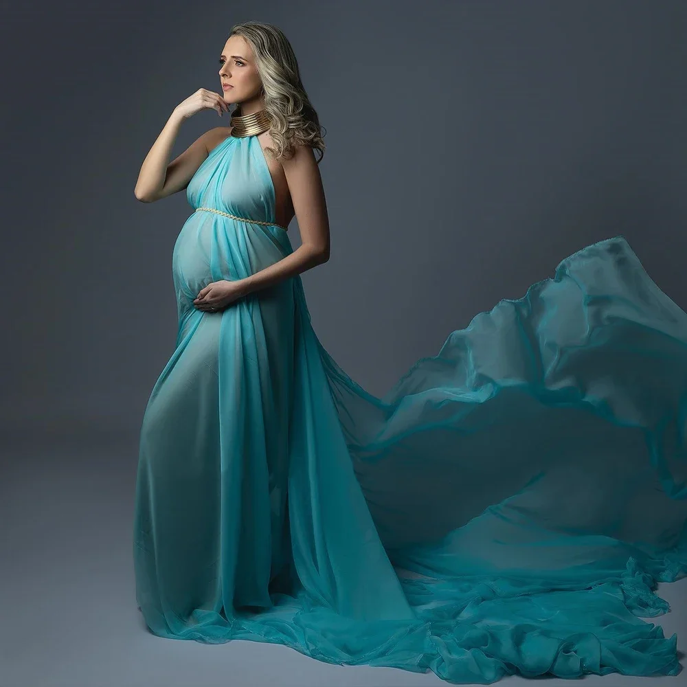 Pregnant Women Chiffon fabric Photography Gown Sexy Elegant Long Maternity Dresses Gold Leather African Accessories Posing Props