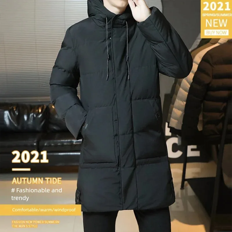 سترة متوسطة الطول مبطنة بالقطن للرجال معطف الخريف والشتاء سميك ومتعدد الاستخدامات مبطن بالقطن