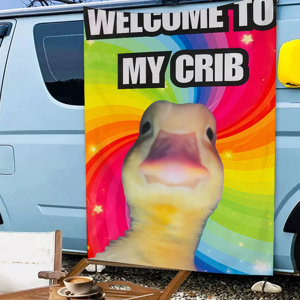 Welcome to My Crib Duck Flag Living Room Wall Club Hanging Home Dorm Decor Art Garage Bar Live Decoration Banner