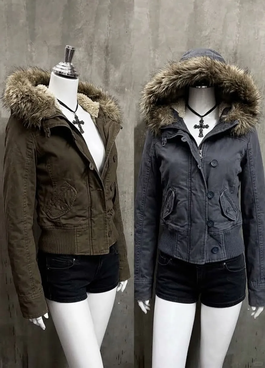 American Retro Y2K Faux Fur Parka Women Cotton‑padded Outer Coat Korean Style Windproof Warm Daily Street Winter Jacket 2026