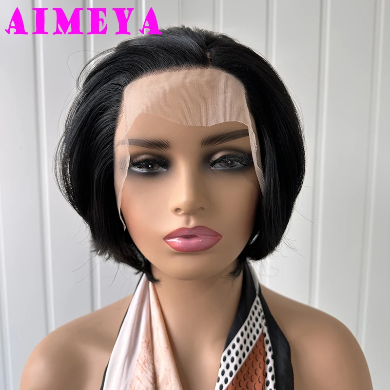 Aimeya blonde kurze Perücken für Frauen Mädchen natürlich aussehende Pixie Cut Lace Front Perücke hitze beständige synthetische Haar Perücke