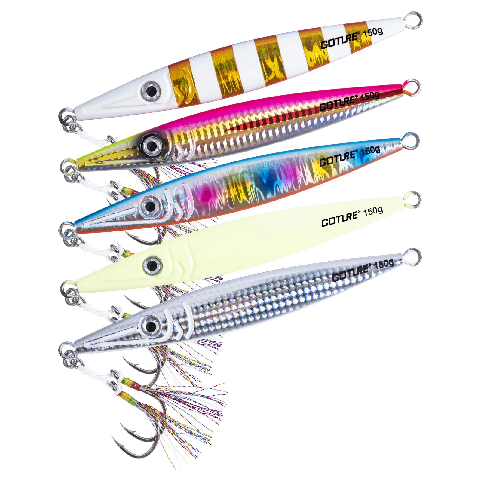 

Goture 80g 100g 150g 200g 300g Metal Glow Fast Jig Slow Fishing Lure Boat Cast Sea Lure Artificial Bait with Assist Hooks