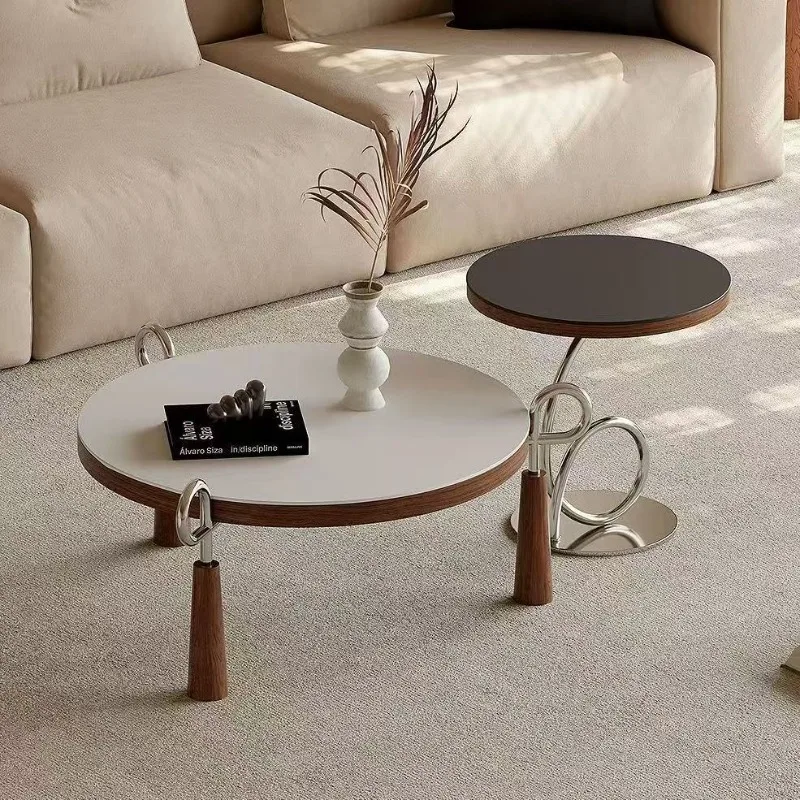 Italian minimalist rock slab coffee table Chinese ancient style living room creative round coffee