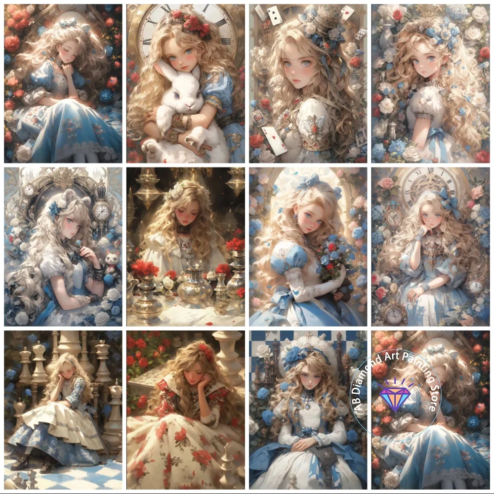 

Alice Wonderland AB Diamond Painting Kit Square Round Diamond 5D DIY Anime Rose Girl Mosaic Handmade Art Gift Home Decoration