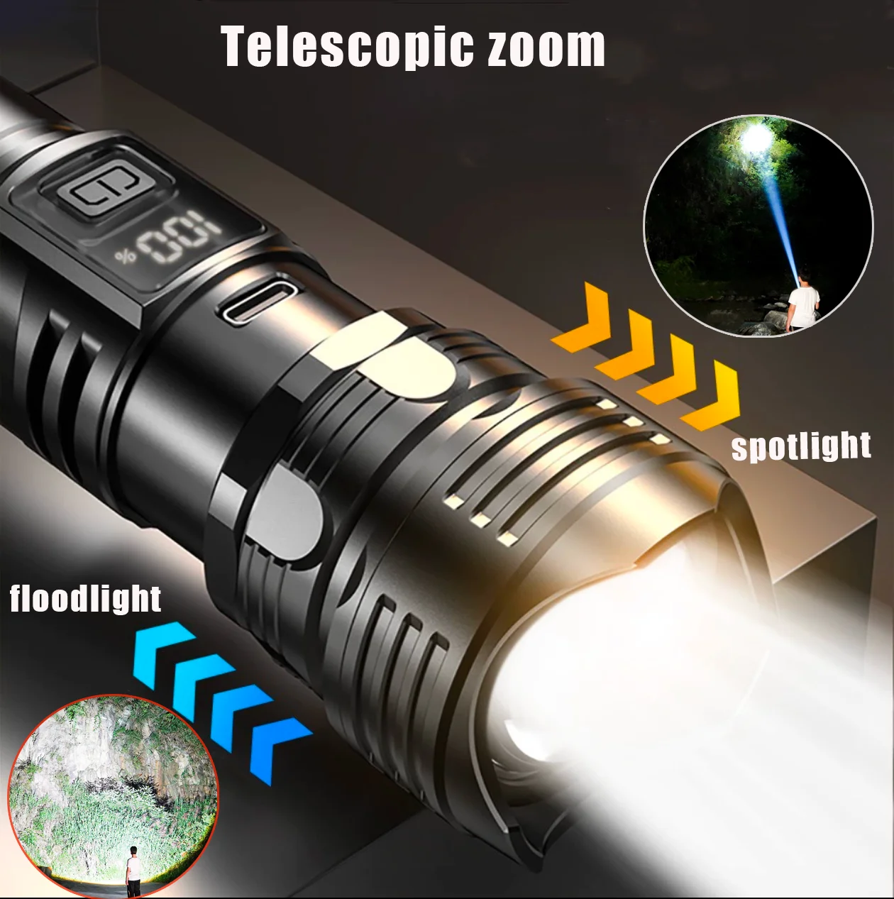 Upgrade High Power Laser LED Flashlights Type C Rechargeable Strong Hand Light Multifunctional Torch Light For Emergency Camping