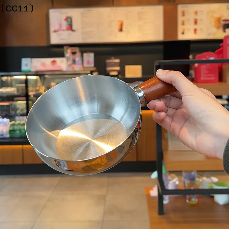 Stainless Steel Noodle Pot For One Person High-End Look With Wood Finish Compact Small Cooking Pot For Baby Food Milk ​​〔CC11〕