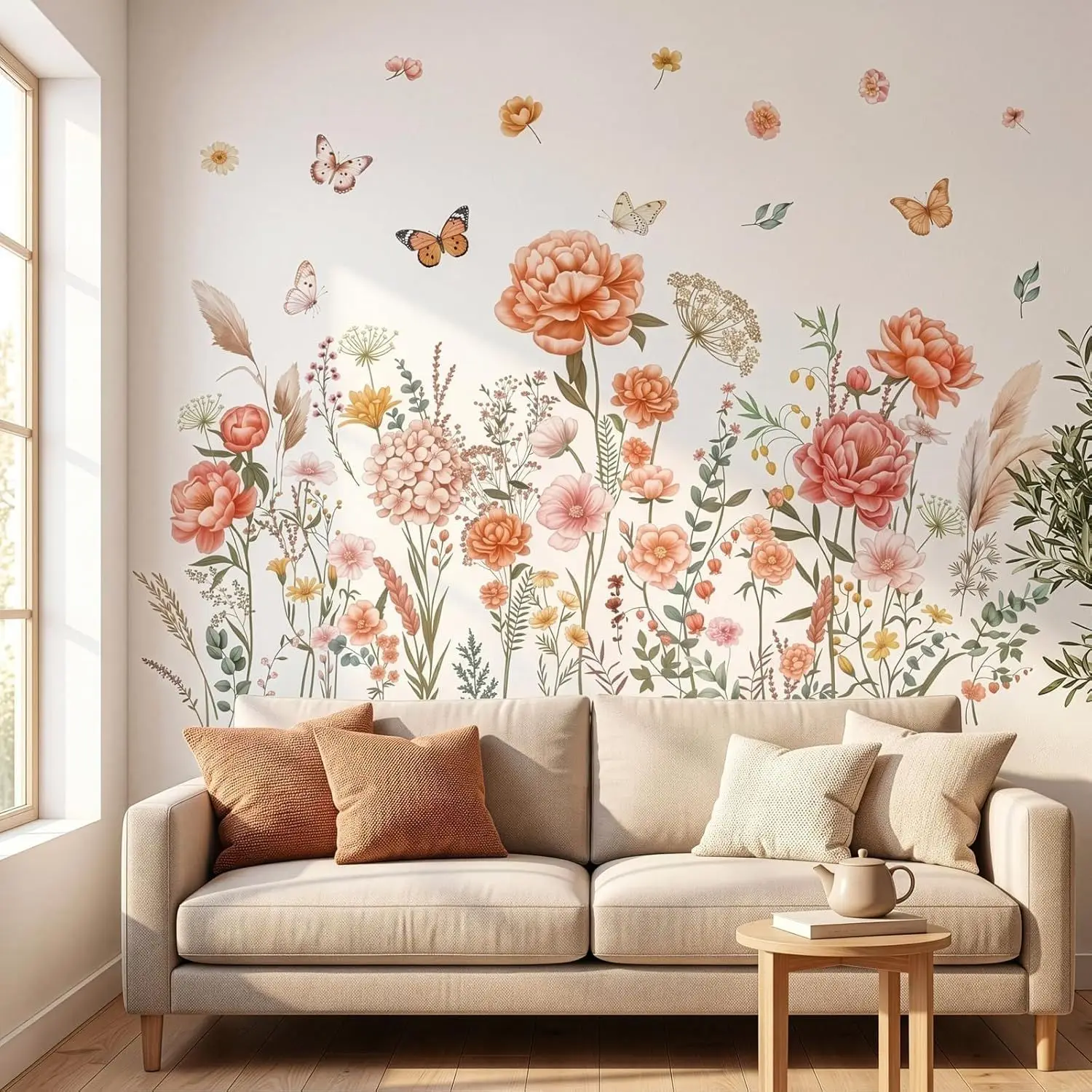 Customize wallpaper any size Romantic Watercolor Flower Botanical butterfly Art Wallpaper Mural House Background Wall Decor