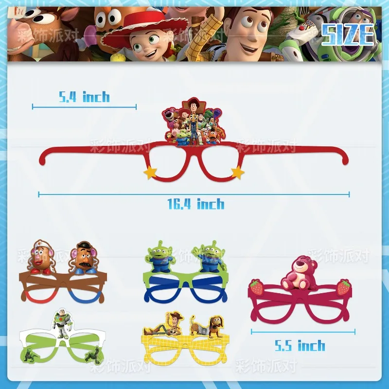 12 pezzi Toy Story Decorazione per feste Occhiali di carta Maschere Foto Puntelli cosplay Bomboniere Forniture per feste di buon compleanno per