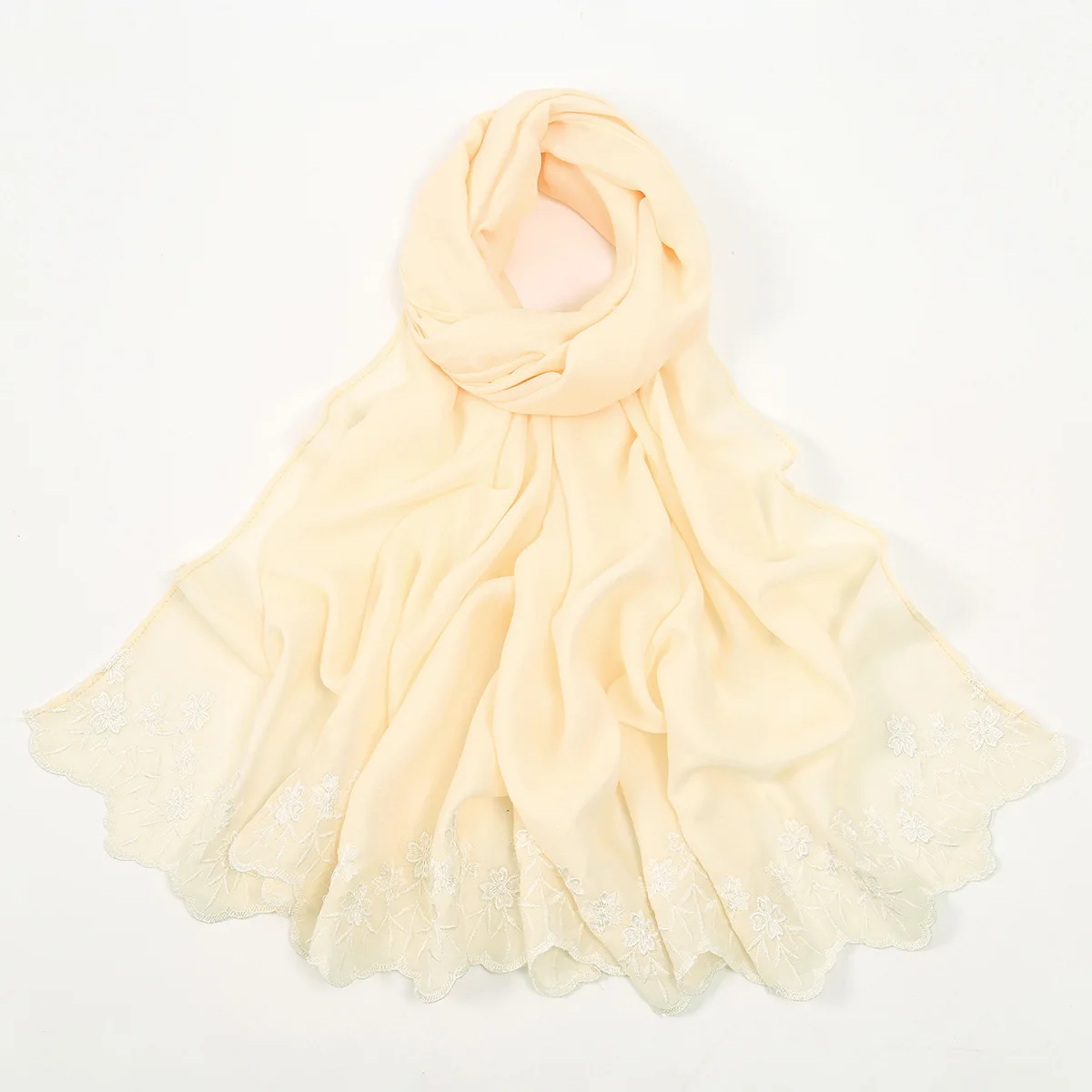 

Soft Chiffon Glitter Shawl Beautiful Floral Embroidery Sun Block Scarf Women Hijab Head Wrap Bandana Muslim Turban Headwear New