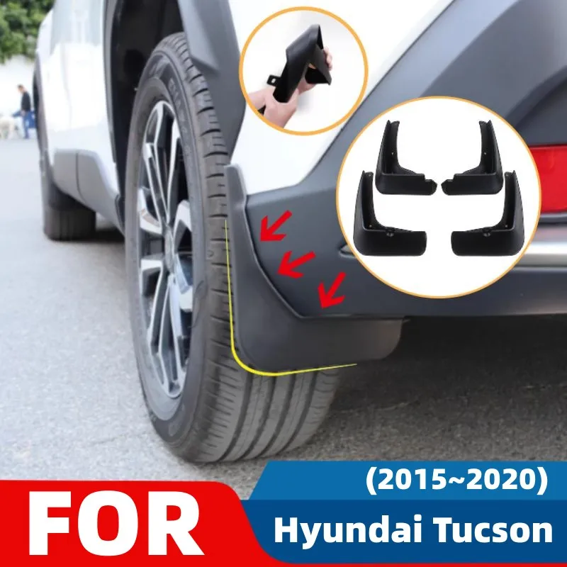 Für Hyundai Tucson 2015 ~ 2020 Auto Vorne Hinten Rad Kotflügel Wasserdichte Spritzschutz Kotflügel Mit Schraube Einfache Installation Schlamm klappe