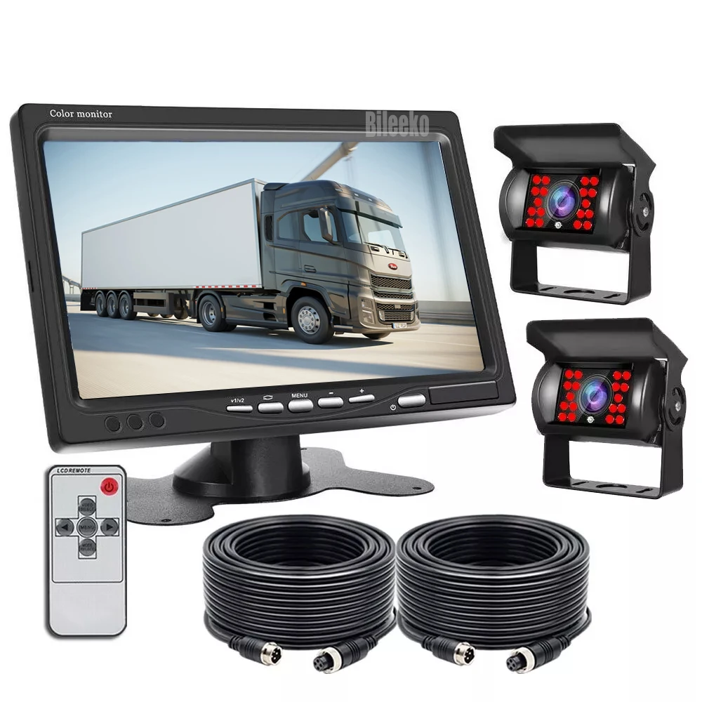 

7 Inch Car Rear View Monitor With Two Heavy Duty CCD Color Rear View Parking Reversing Backup Camera With 10m 4pin Cable
