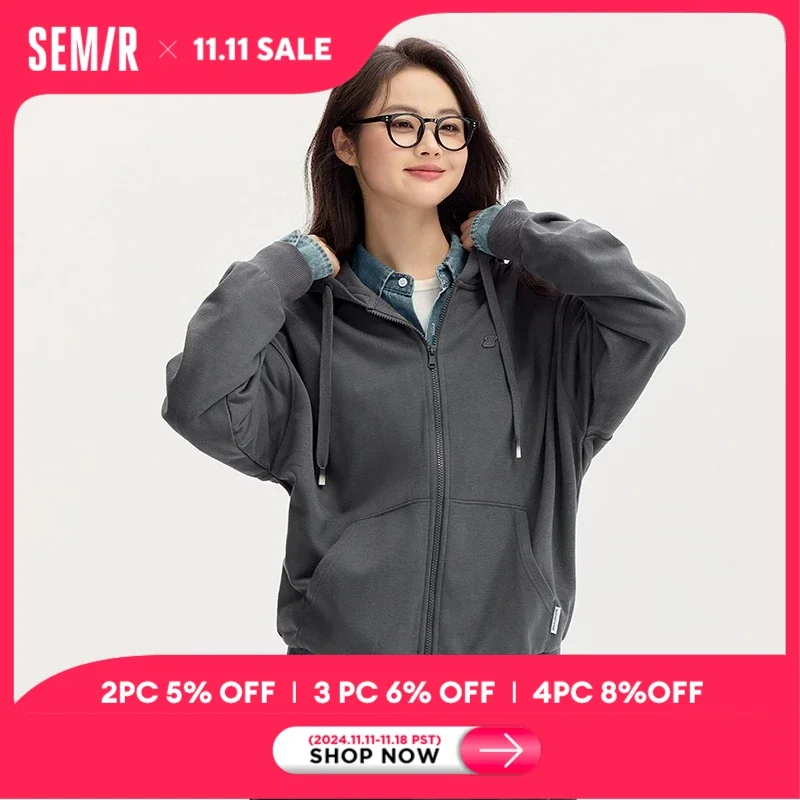 Semir Coat Women Loose Basic Hooded Jacket Versatile Temperament women's Autumn Lazy Shoulder Leisure Style Clothes