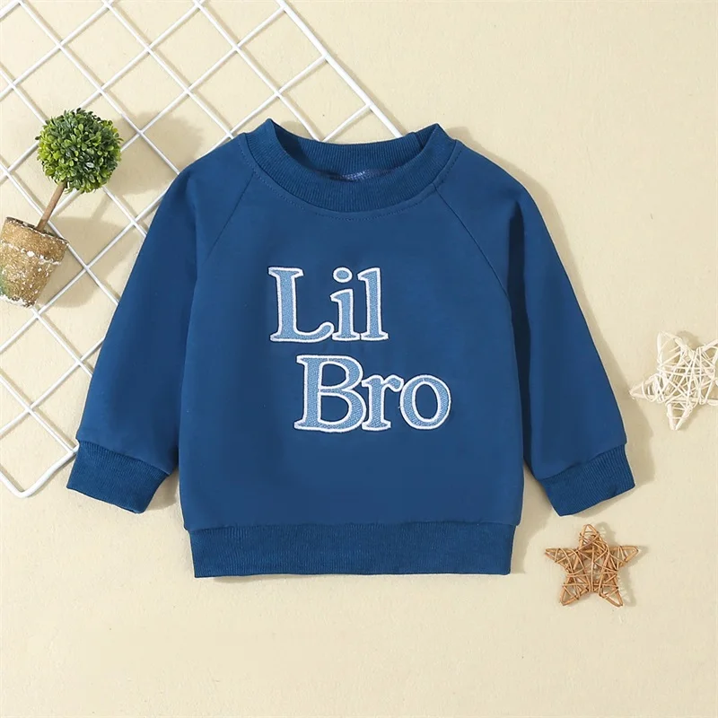 Brother Sister Matching Sweatshirt Letter Embroidery Kids Long Sleeve Pullovers Autumn Tops for Toddler