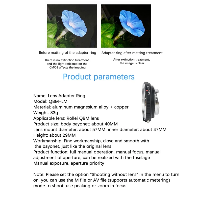 Bague d'adaptation d'objectif QBM-LM pour objectif ROLLEI Rollei QBM vers Leica