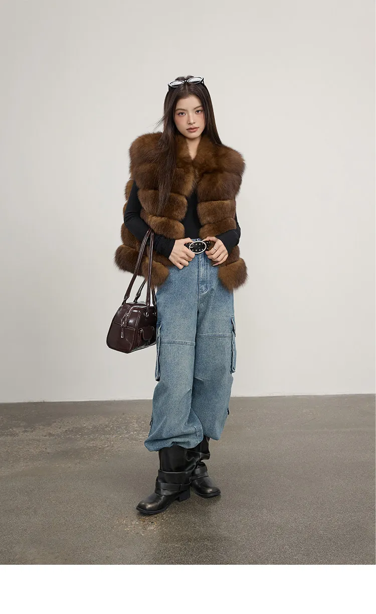 Modische Herbst-Frauen-Fellmäntel aus Kunstfell, Outdoor-Damen-Jacken ohne Ärmel, flauschig, dick, warm, Winter-Oberbekleidung, Damen-Streetwear – Detail 6
