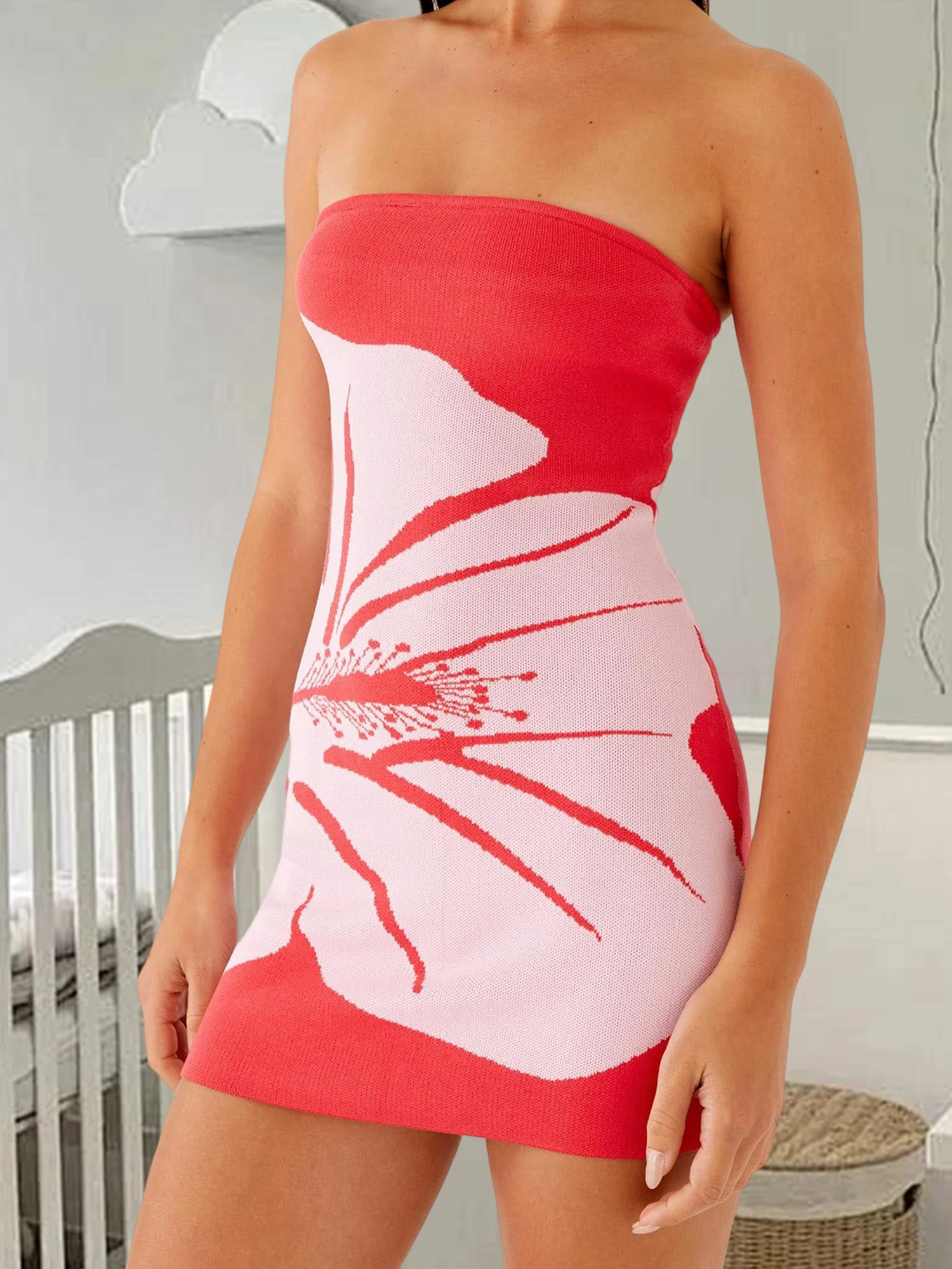 Ärmelloses Damen-Maxikleid mit V-Ausschnitt, Blumendruck, Rüschensaum und Taille zum Binden für Sommer, Strand, Party oder Hochzeit
