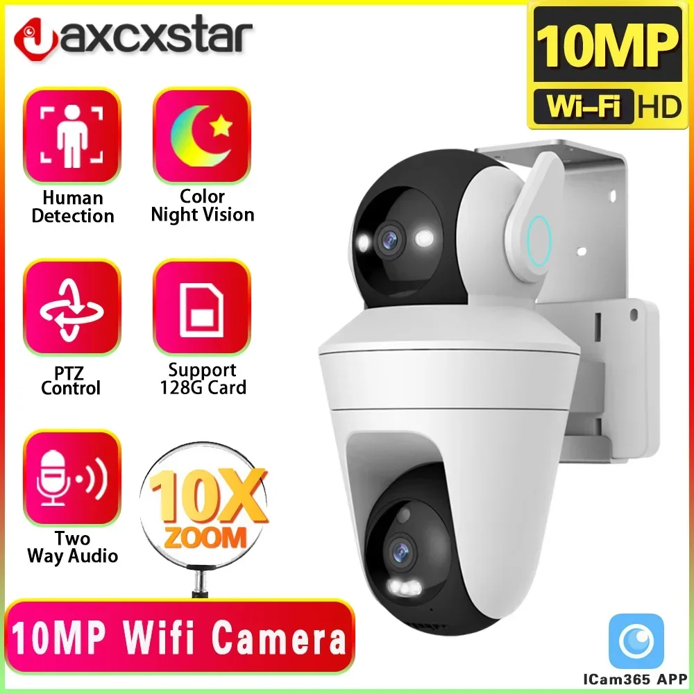 

5K 10MP PTZ IP Camera 10X Zoom WiFi Dual Lens Dual Screen Camera Home Color Night CCTV Surveillance Auto Tracking Smart Life Cam