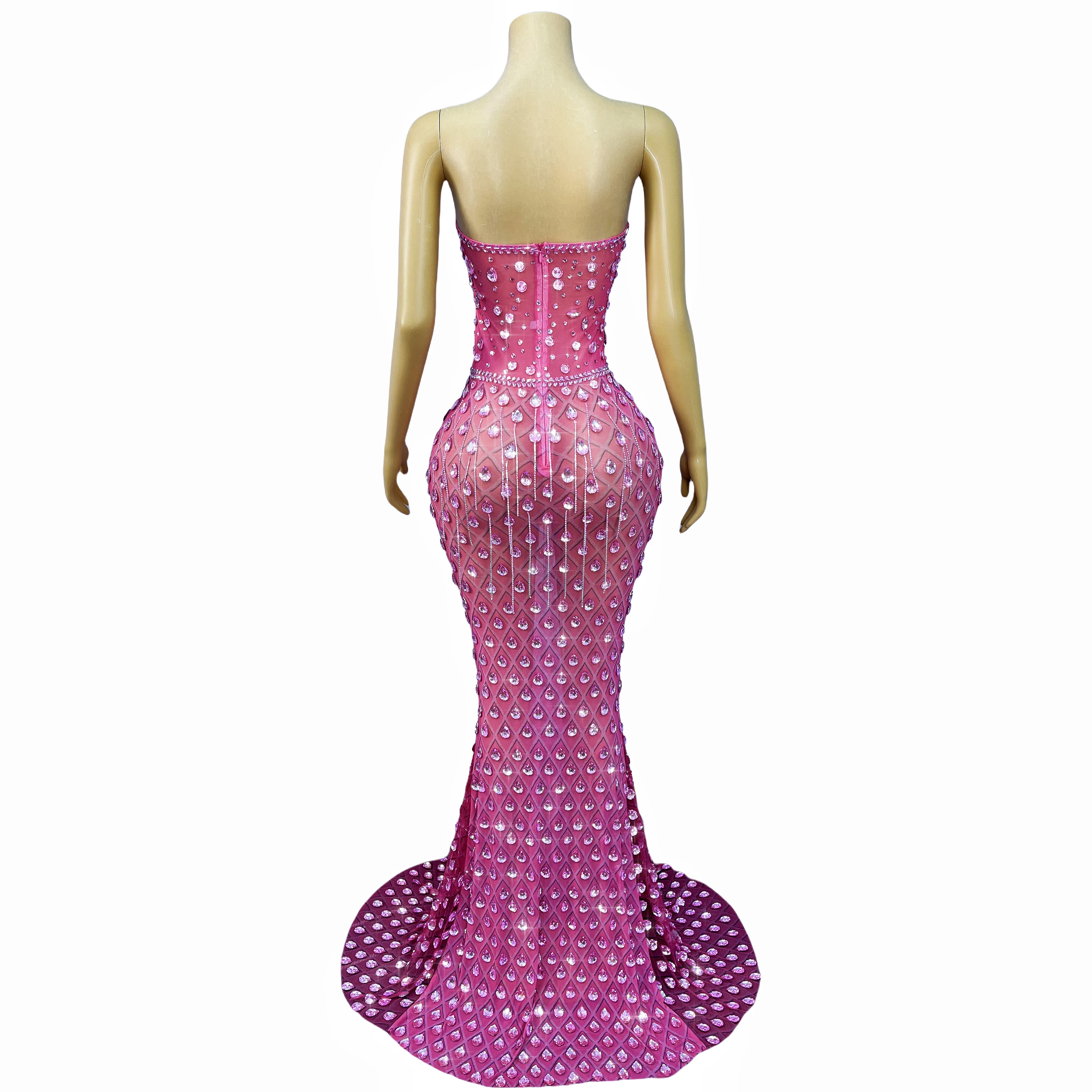 Hoge kwaliteit zware fonkelende kristallen franjes mesh jurk dames feestavond prom elegante jurk rode loper show outfit fenwushe