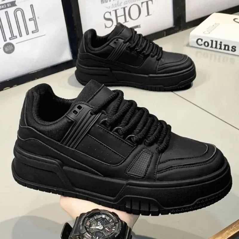 Men\'s Sneakers Fashion Platform Casual Shoe Skateboard Shoes for Men Lace Up Sports Shoes White Black