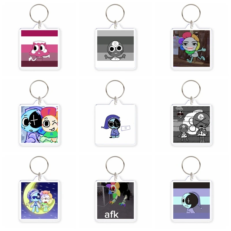 Dandys World Astro x Dandy Vee Shrimpo Goob Anime Acrylic Key Chain Creative Cartoon Character Album Key Ring Child KidsGifts