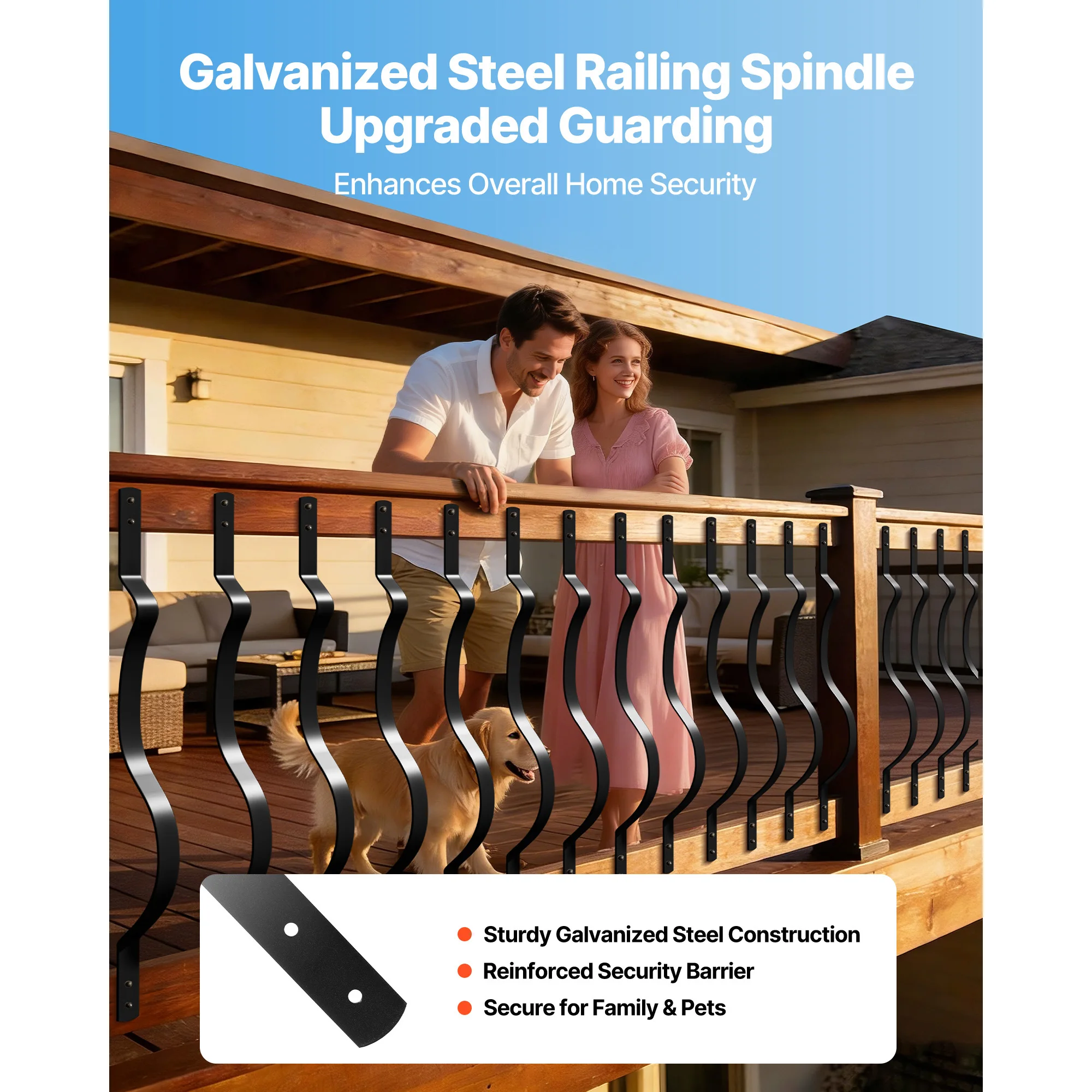 SucceBuy 61 Pack Deck Balusters 32.28x1In Metal Railing Spindles Galvanized Steel With Screws Wavy Design For Outdoor Deck Black