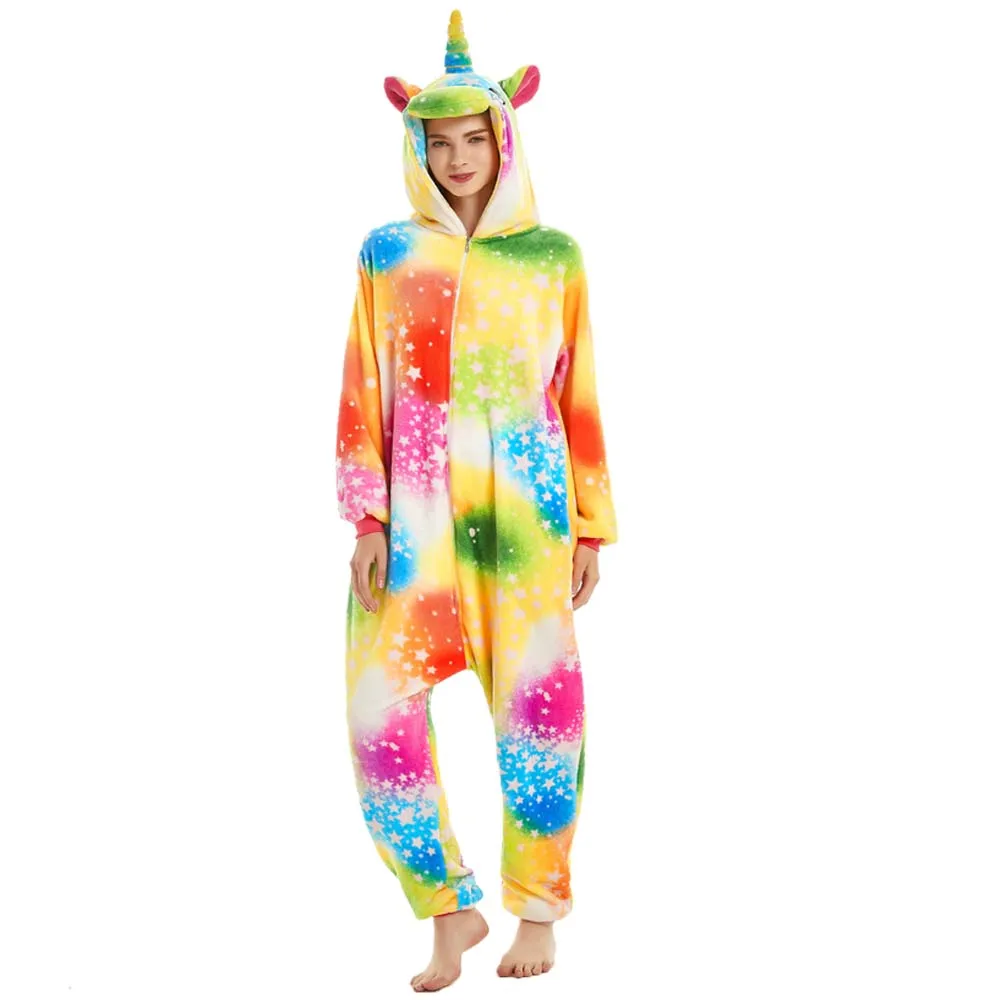 Adult Unicorn Cosplay Pajamas Anime Cartoon Onesies Costume Jumpsuit Pajamas Hooded Sleepwear Halloween One Piece for Performing