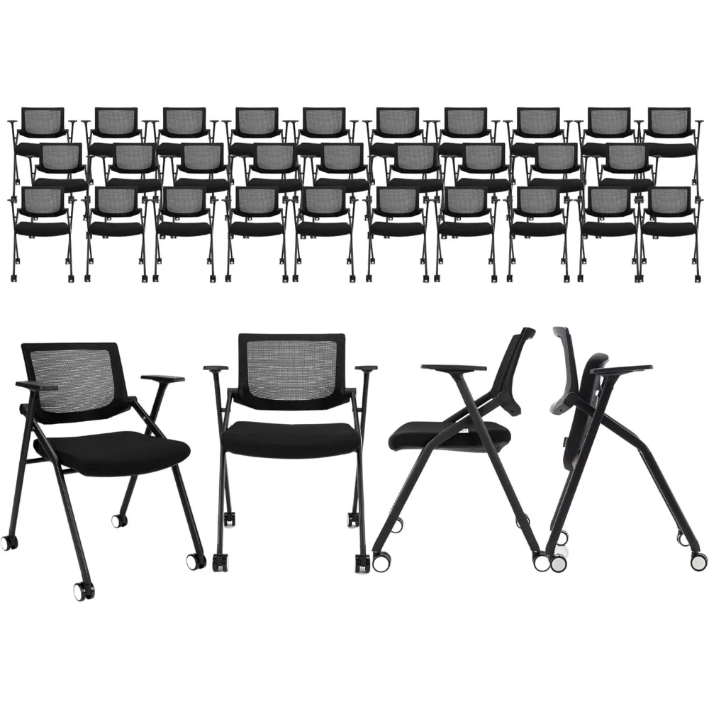 

30 Pack Stackable Conference Room Chairs with Wheels and Paddle, Ergonomic Mesh Back and Arms for Meeting, Waiting Chair