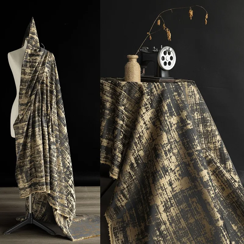 black and gold woven fabric with weaving technique wide wrinkle-resistant cheongsam Hanfu Western clothing designer's