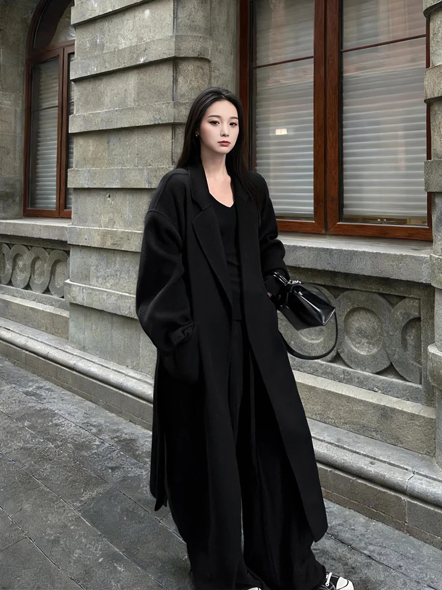 

Женское шерстяное пальто средней длины Bla Thiened Hepburn Sle, корейское свободное пальто-халат, зимняя модная верхняя одежда, пальто