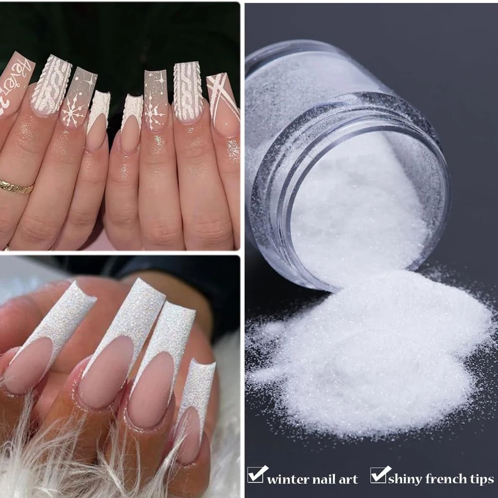 1Jar 10ML 0.1mm Extra Fine Sugar Glitter Nail Powder Black White Sugar Sand Coating Effect Sweater Design Winter Shimmer Powder