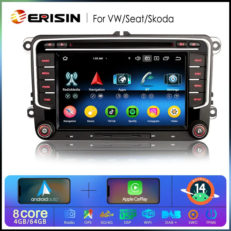 Erisin 9 pouces 4Go/64Go Android 14 Autoradio avec GPS, Bluetooth et Apple CarPlay – Mon expérience réelle dans ma Volkswagen Golf VI
