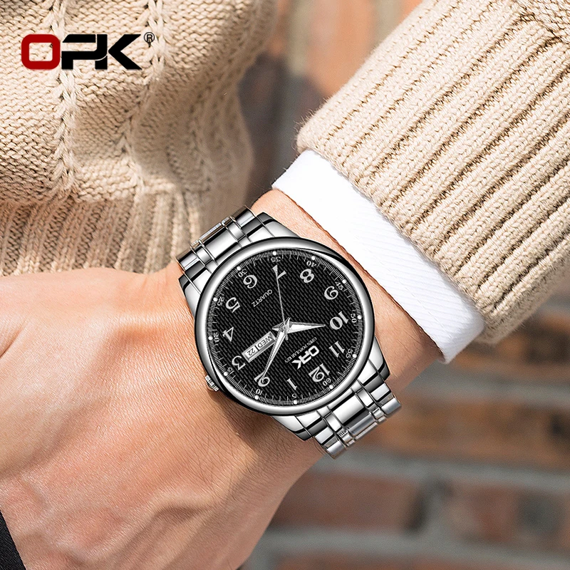 OPK Dress Quartz Waterproof Men\'s Watch Stainless Steel Luminous Fashion Wristwatches Calendar Week Business Watches For Men