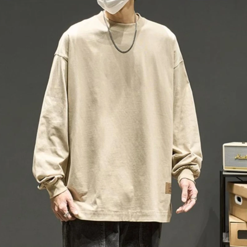 

Men's Retro Casual Long Sleeve T-Shirt Spring Autumn Loose Fit Base Layer Top Trendy Streetwear Style
